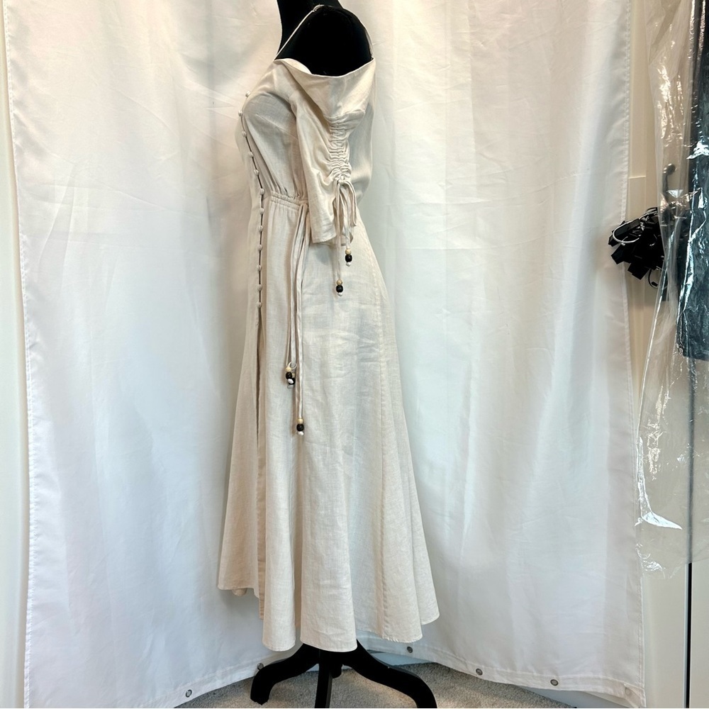Jonathan Simkhai off the shoulder cream beige cotton and linen dress Sz XS - Picture 7 of 15